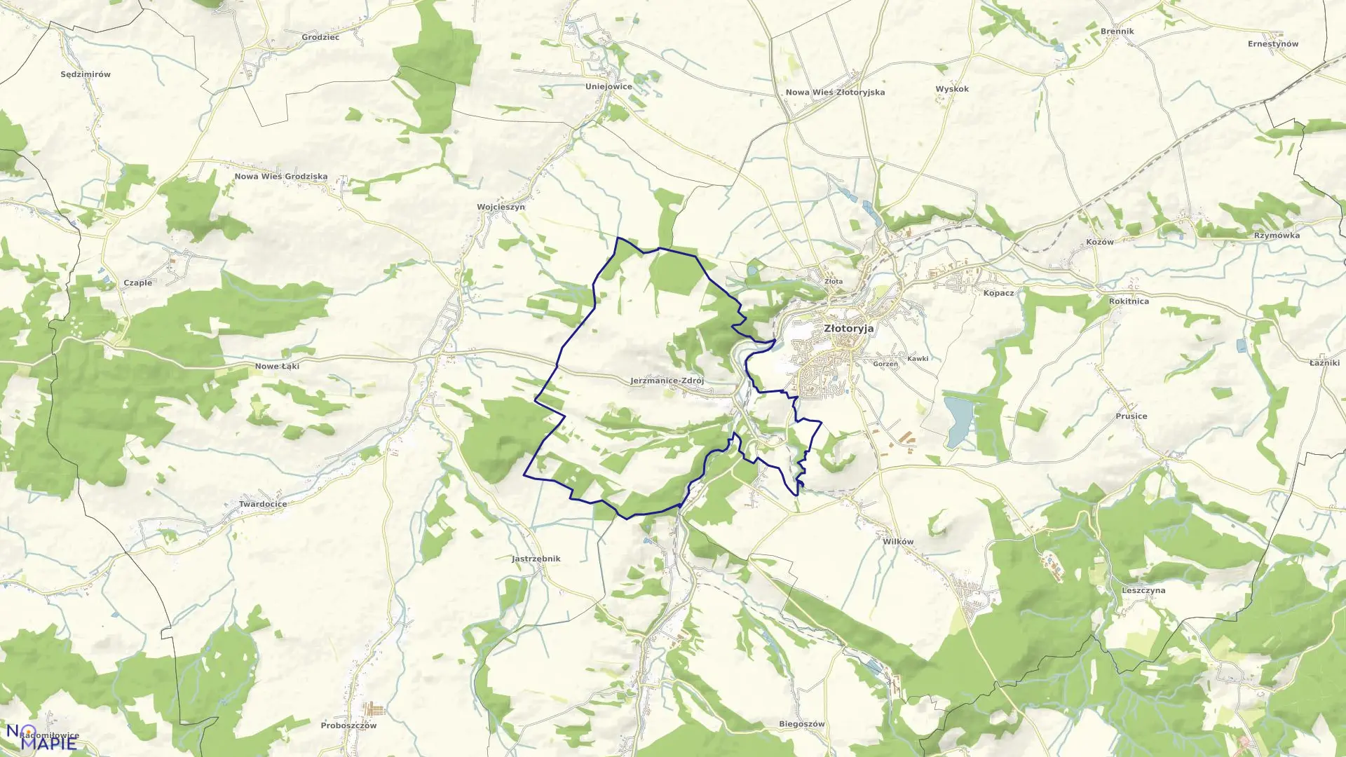 Mapa obrębu JERZMANICE ZDRÓJ w gminie Złotoryja