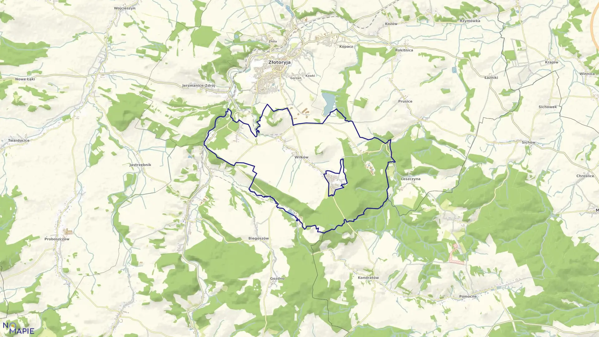 Mapa obrębu WILKÓW w gminie Złotoryja